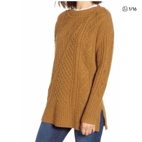 J. Crew Sweaters - J. Crew Wool Blend Patchwork Cable Knit Tunic Sweater Sz Small Capsule Tan Camel